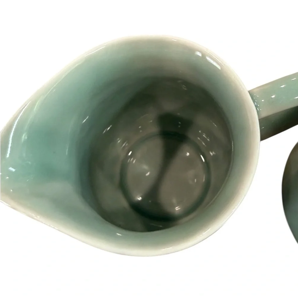 Lonqquan Celadon Koi Fish Creamer and Sugar Bowl Set Jade Green Glazed Vintage